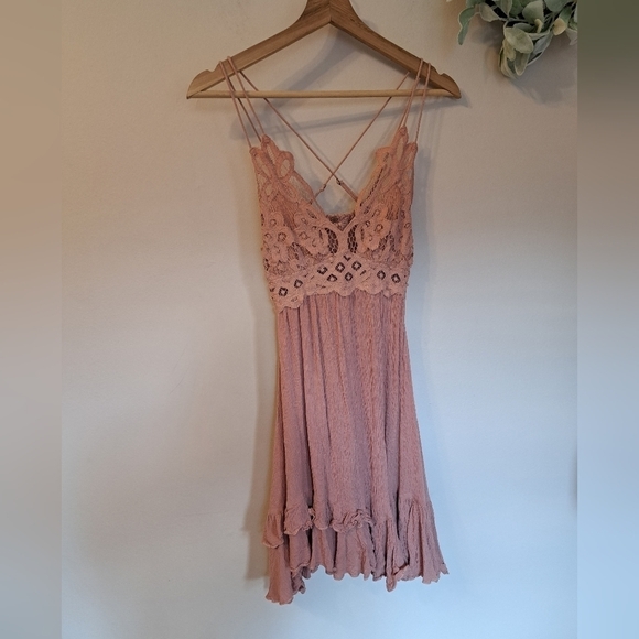 FREE People Pink FP One Adella Slip Lace Dress XS - Picture 2 of 7